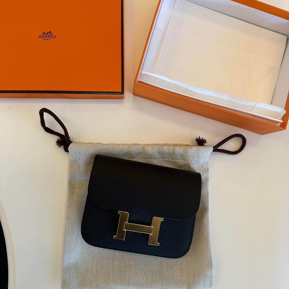 Hermes Constance Slim Wallet Noir New Box Receipt